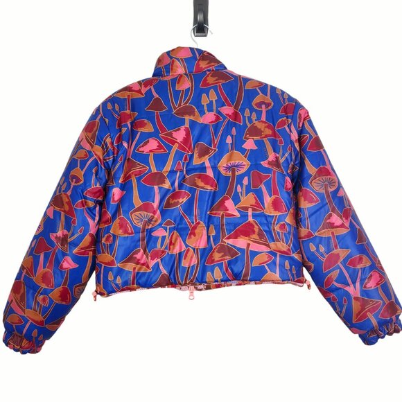 Farm Rio Wild Horses Tricot Puffer Jacket Reversible Mushroom Multicolor Size XS - Picture 8 of 12